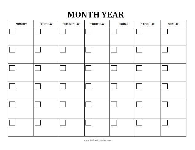 Blank Monthly Calendar | Free Printable Printable Blank 1 Month Calendar