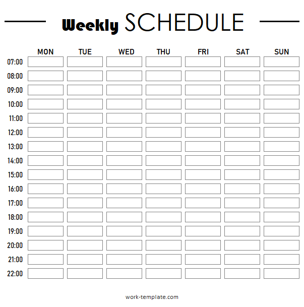 Blank Weekly Schedule Template With Hours From Monday To Schedule To Print Sunday To Saturday