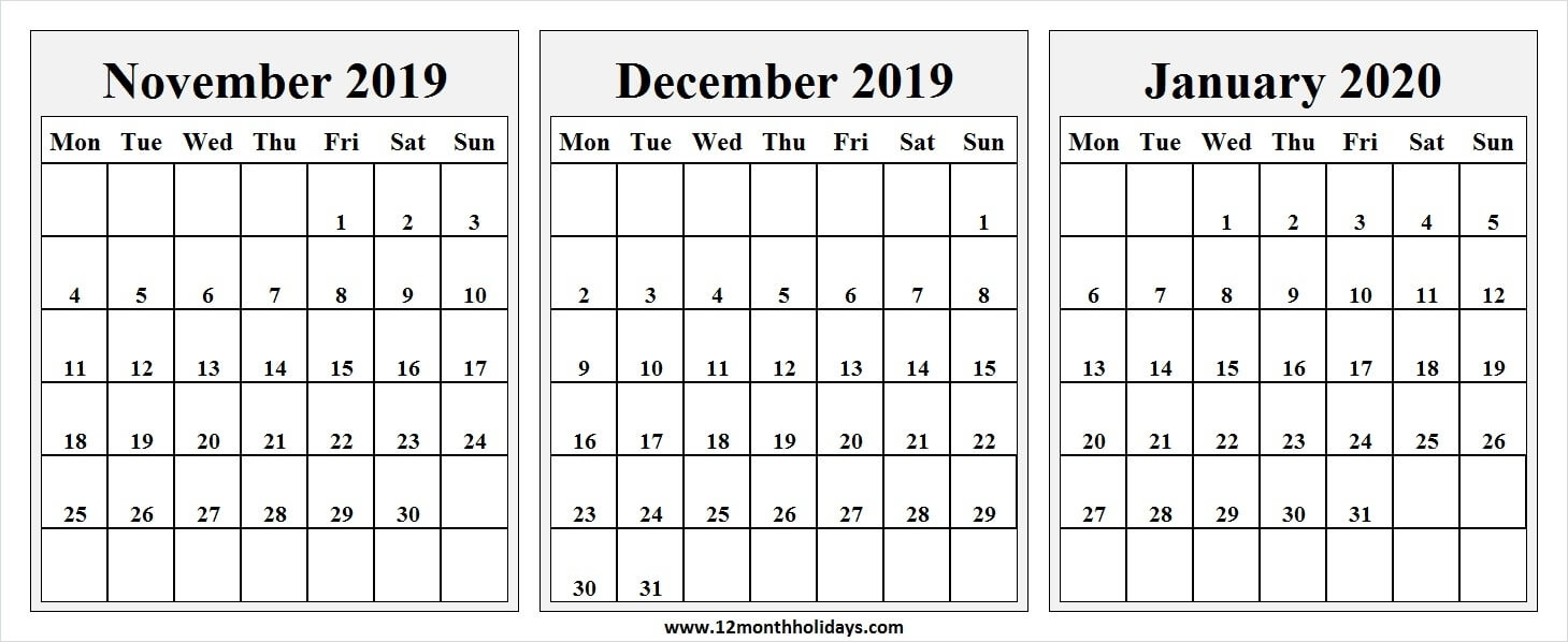 Calendar 2020 November December | Month Calendar Printable November And December 2022