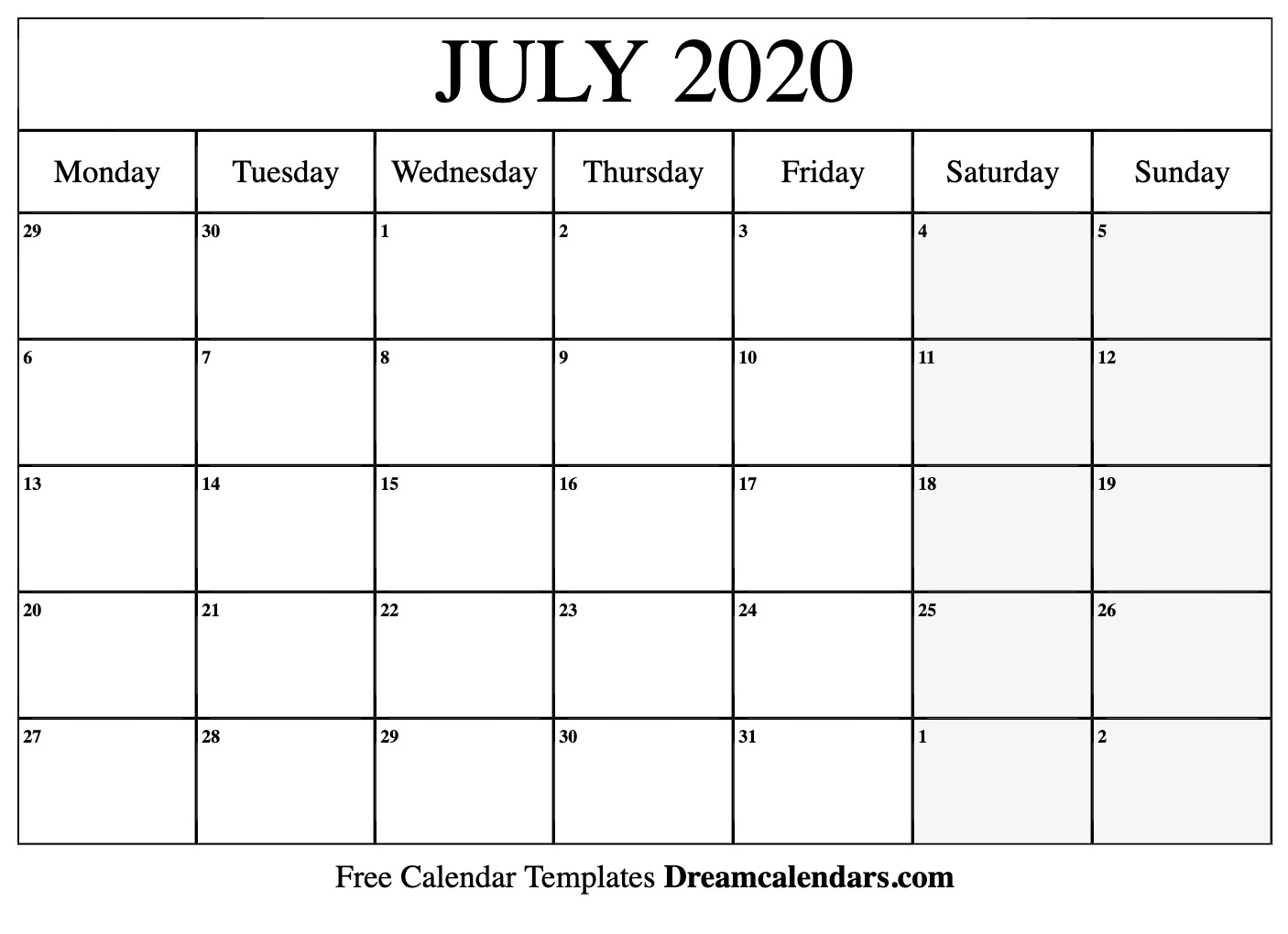 Catch 2020 Year Monday Start Monthly Calendar Printable Prd Monthly Calendar Starts From Monday