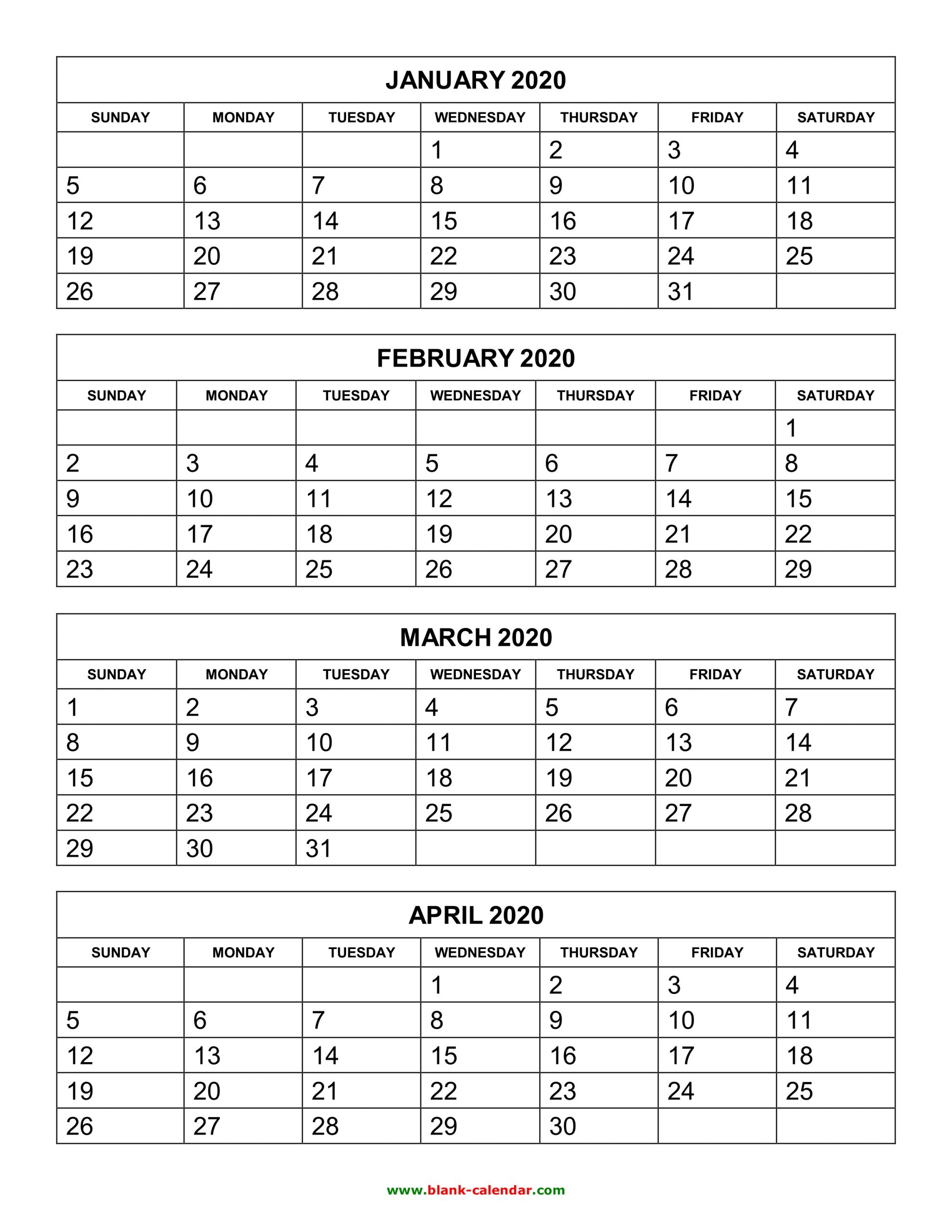 Collect Four Month Printable Calendar 2020 | Calendar Printable 4 X 6 Calander