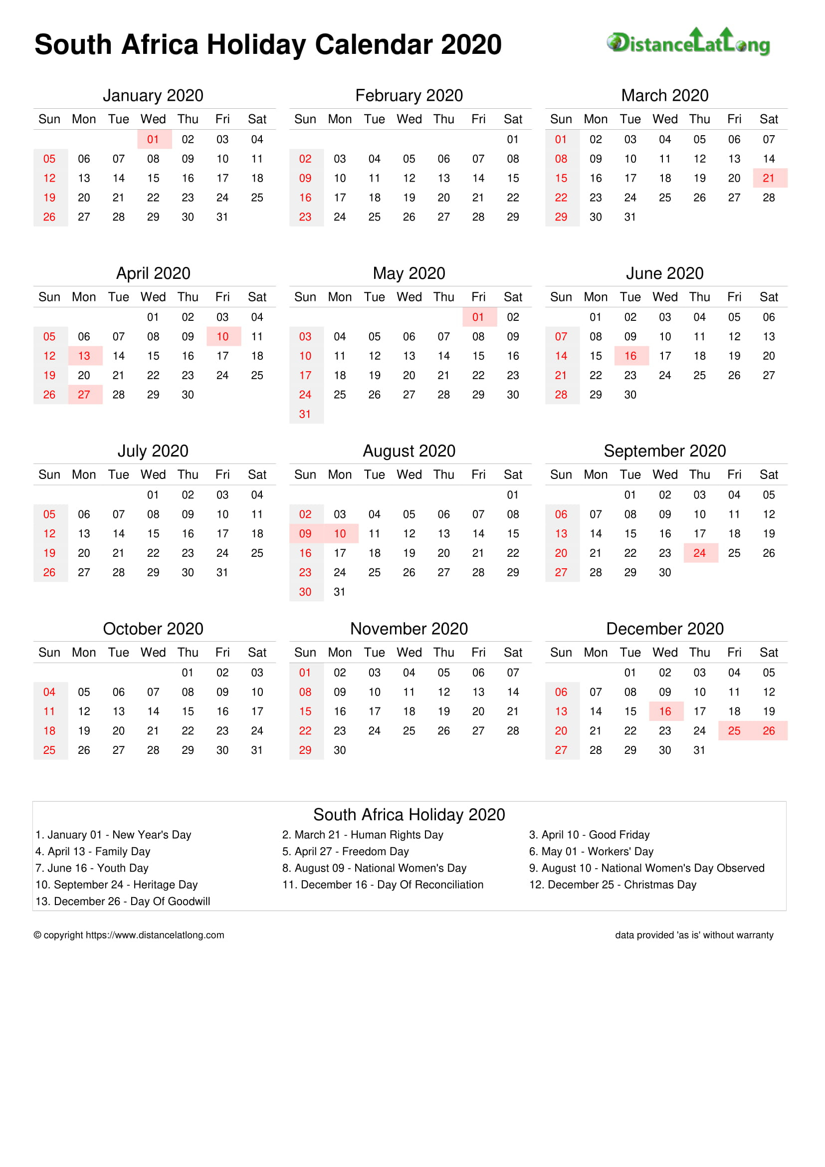 December 2020 And January 2021 Calendar With Holidays December Calendar South Africa