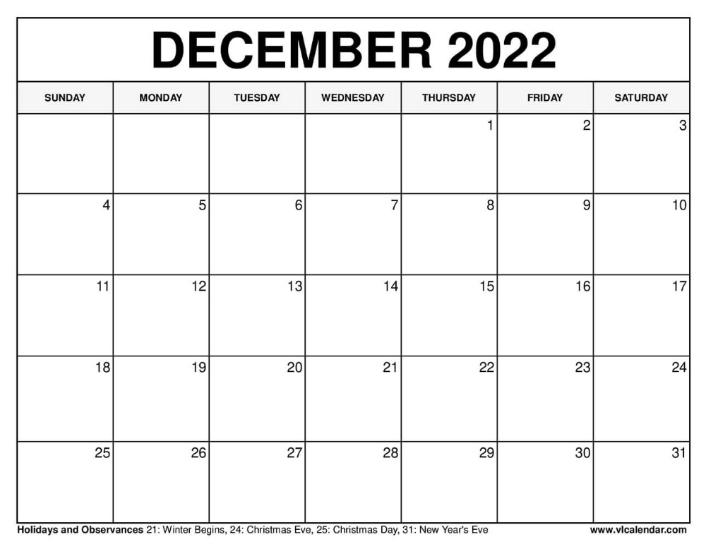 December 2022 Calendar | 2021 Calendar, Calendar Free Printable Monthly Calendar December 2022