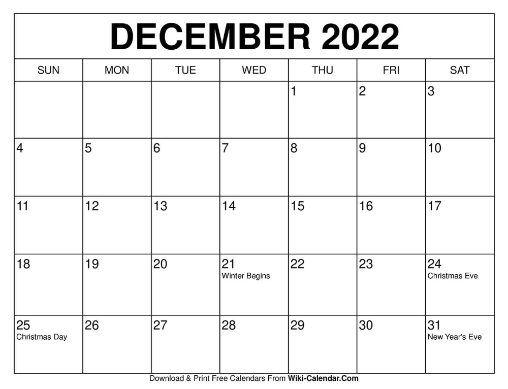 December 2022 Calendar | Calendar Printables, Free December 2022 Calendar Free Printable