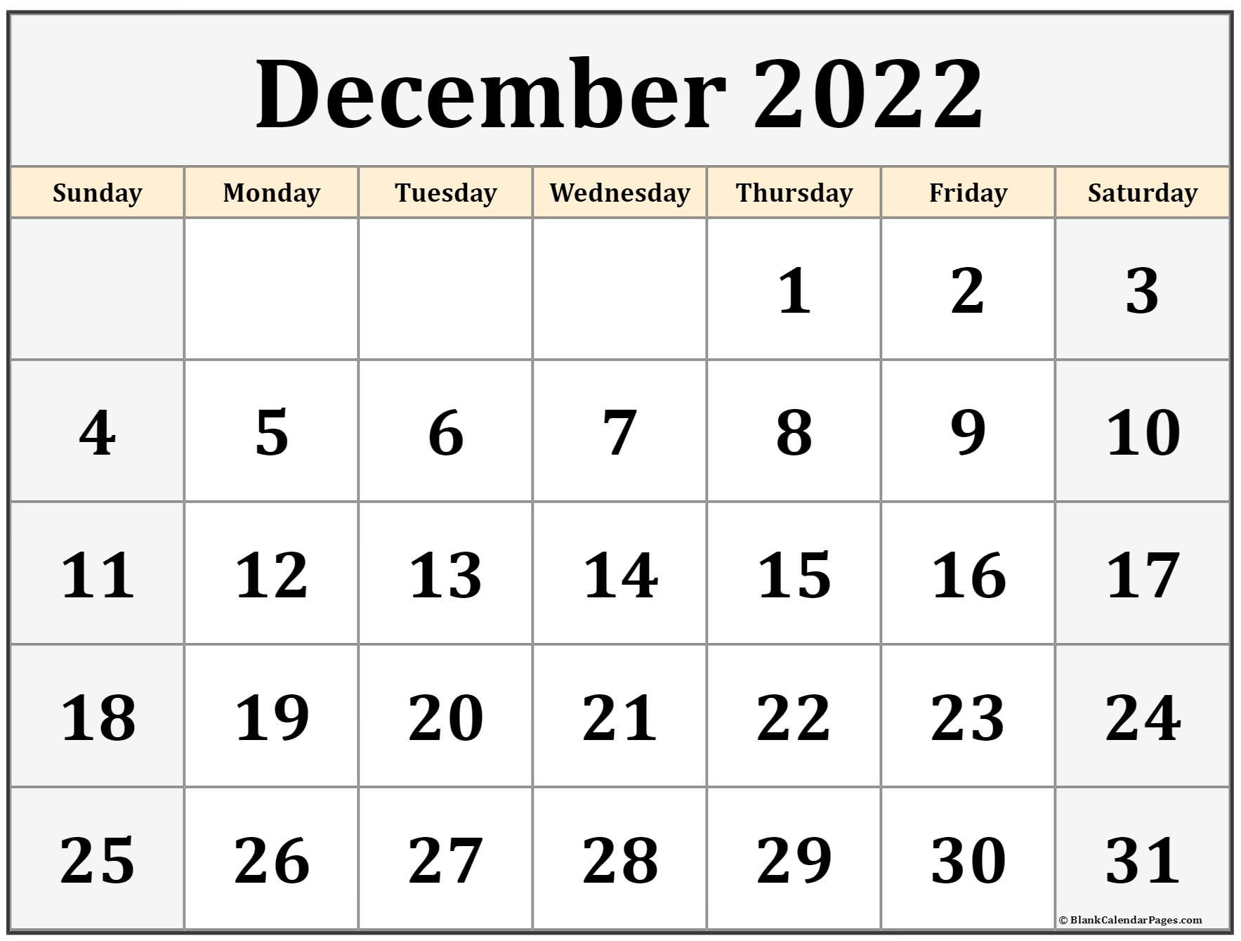 December 2022 Calendar | Free Printable Calendar Templates Printable December Calendar With Holidays