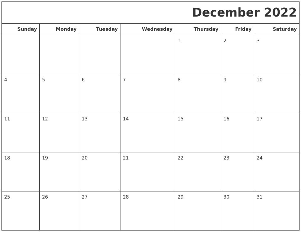 December 2022 Calendars To Print December Printable Calendar 2022