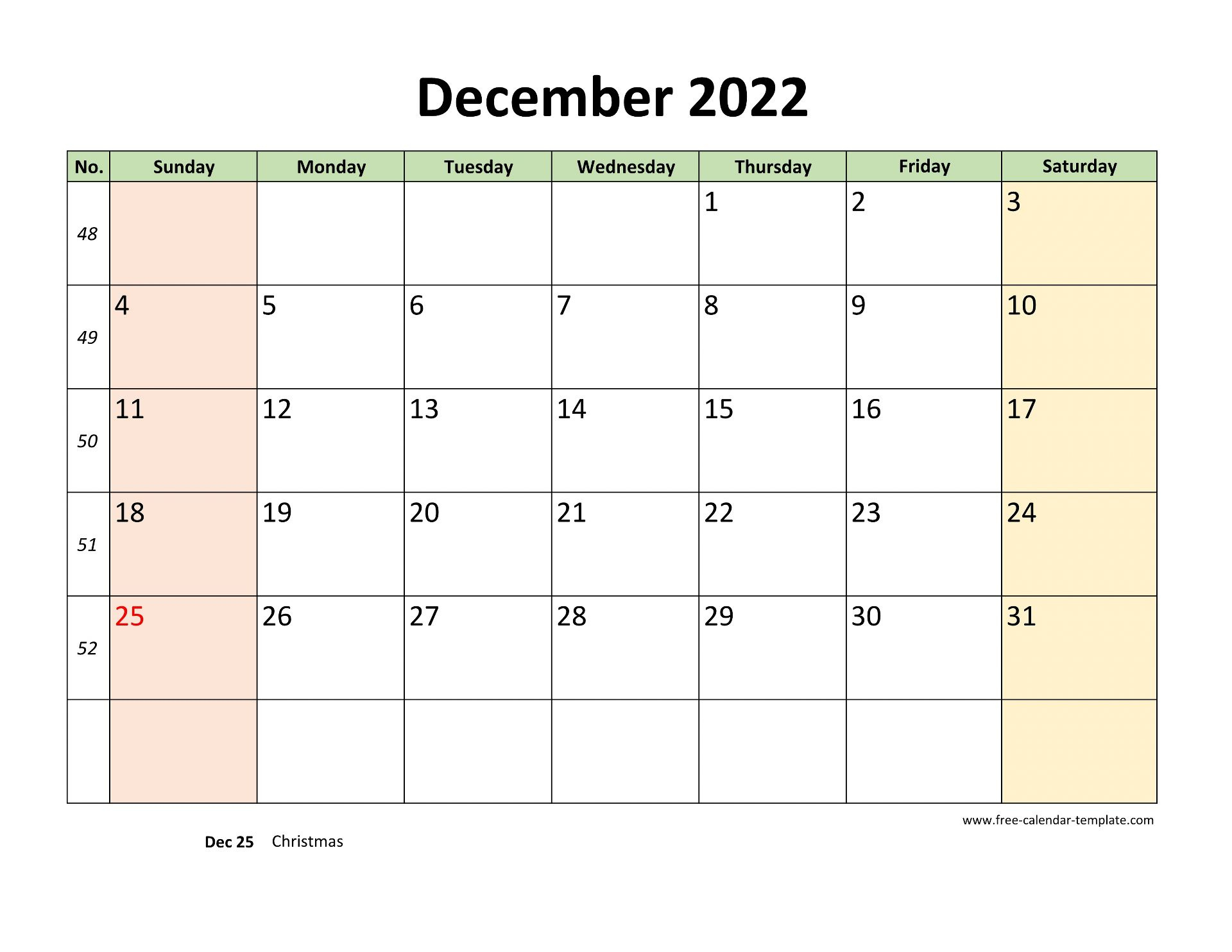 December 2022 Free Calendar Tempplate | Free-Calendar December Printable Calendar 2022