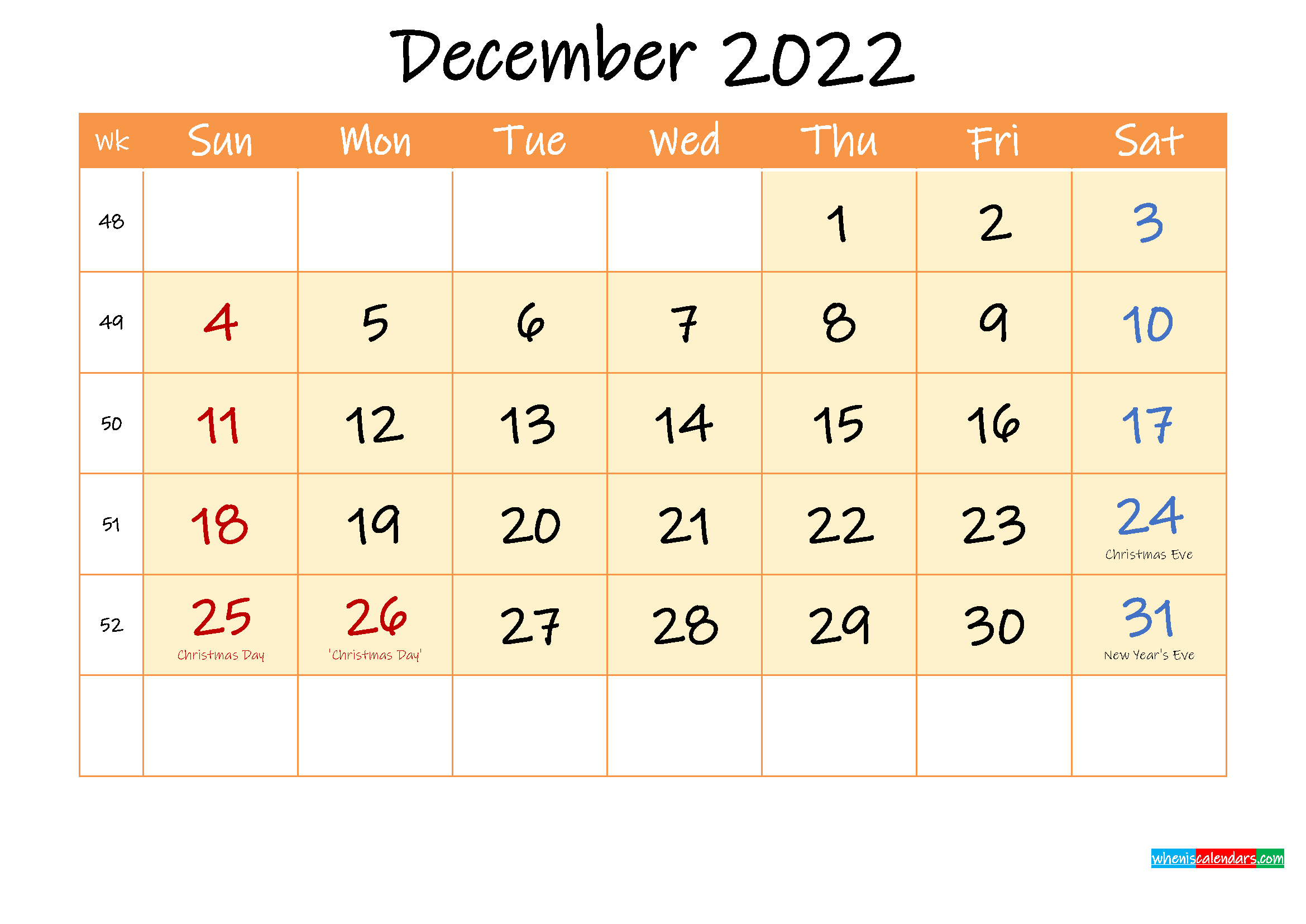 December 2022 Free Printable Calendar - Template Ink22M168 December 2022 Printable Calendar With Holidays