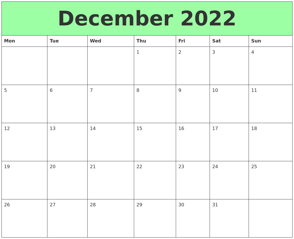 December 2022 Printable Calendars December 2022 Calendar Free Printable