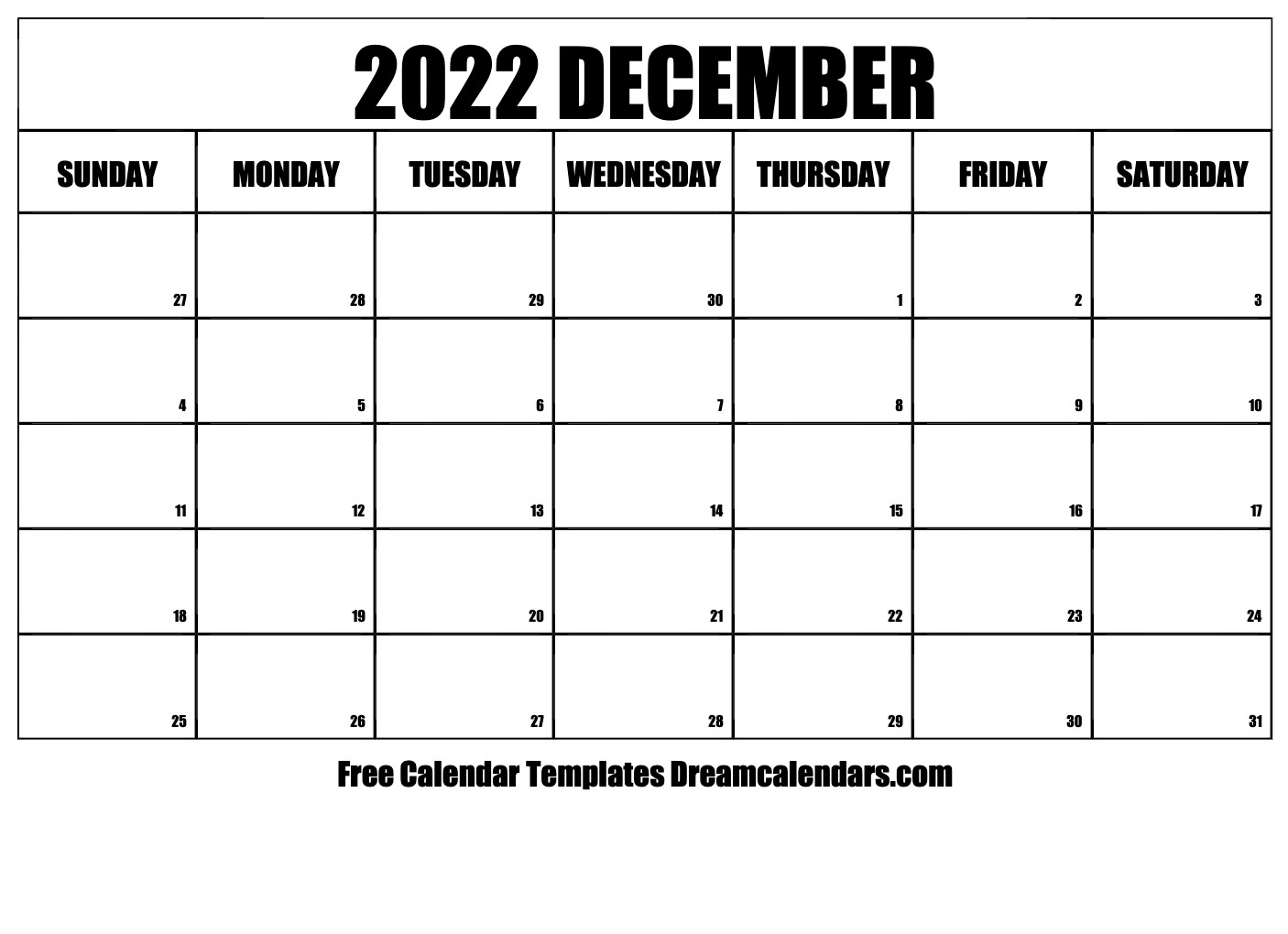 Download Printable December 2022 Calendars December Printable Calendar 2022