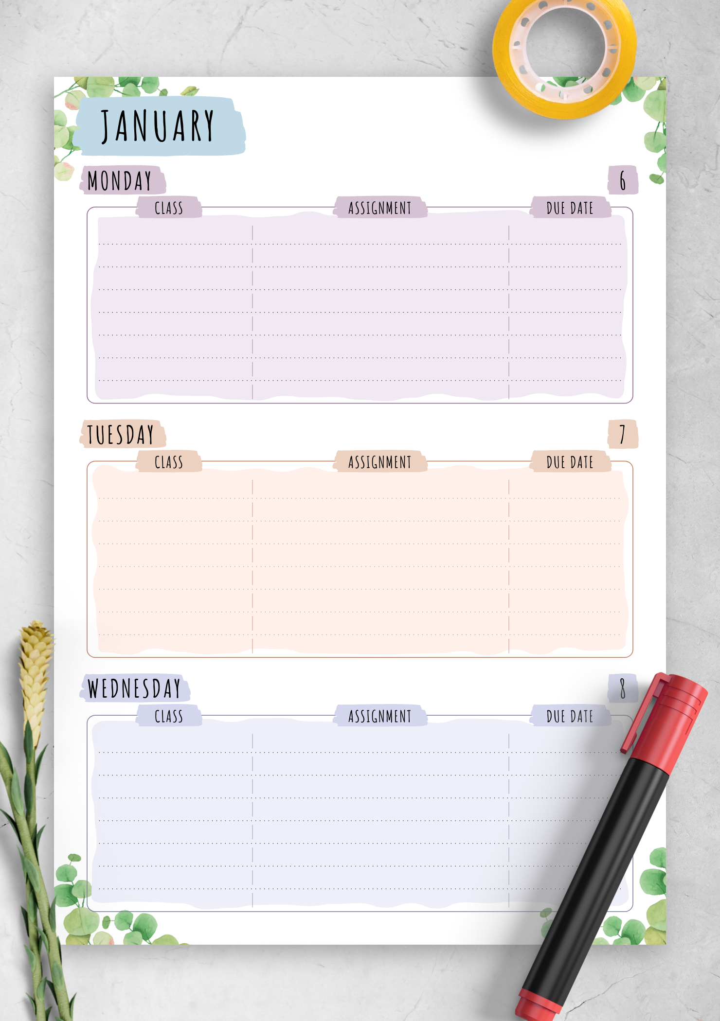 Download Printable Week Schedule - Floral Style Pdf Two Week Printable Calendar Pdf