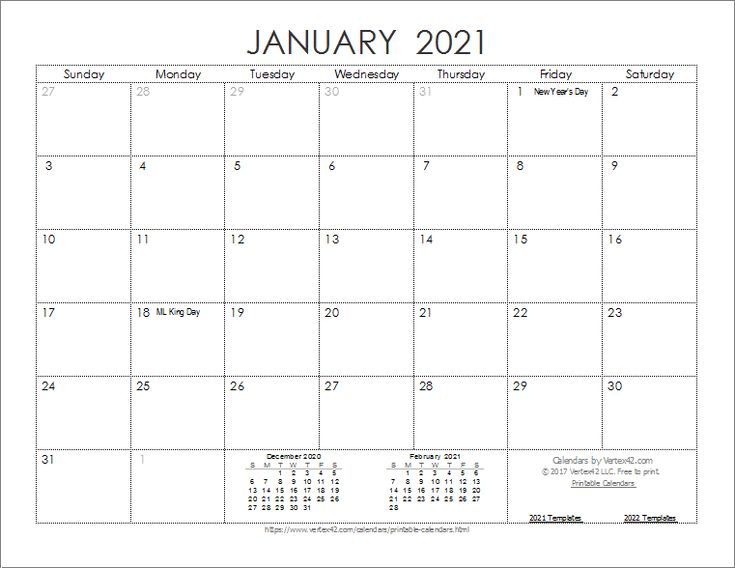 Download The 2021 Ink Saver Calendar From Vertex42 In Calendar Templates By Vertex42