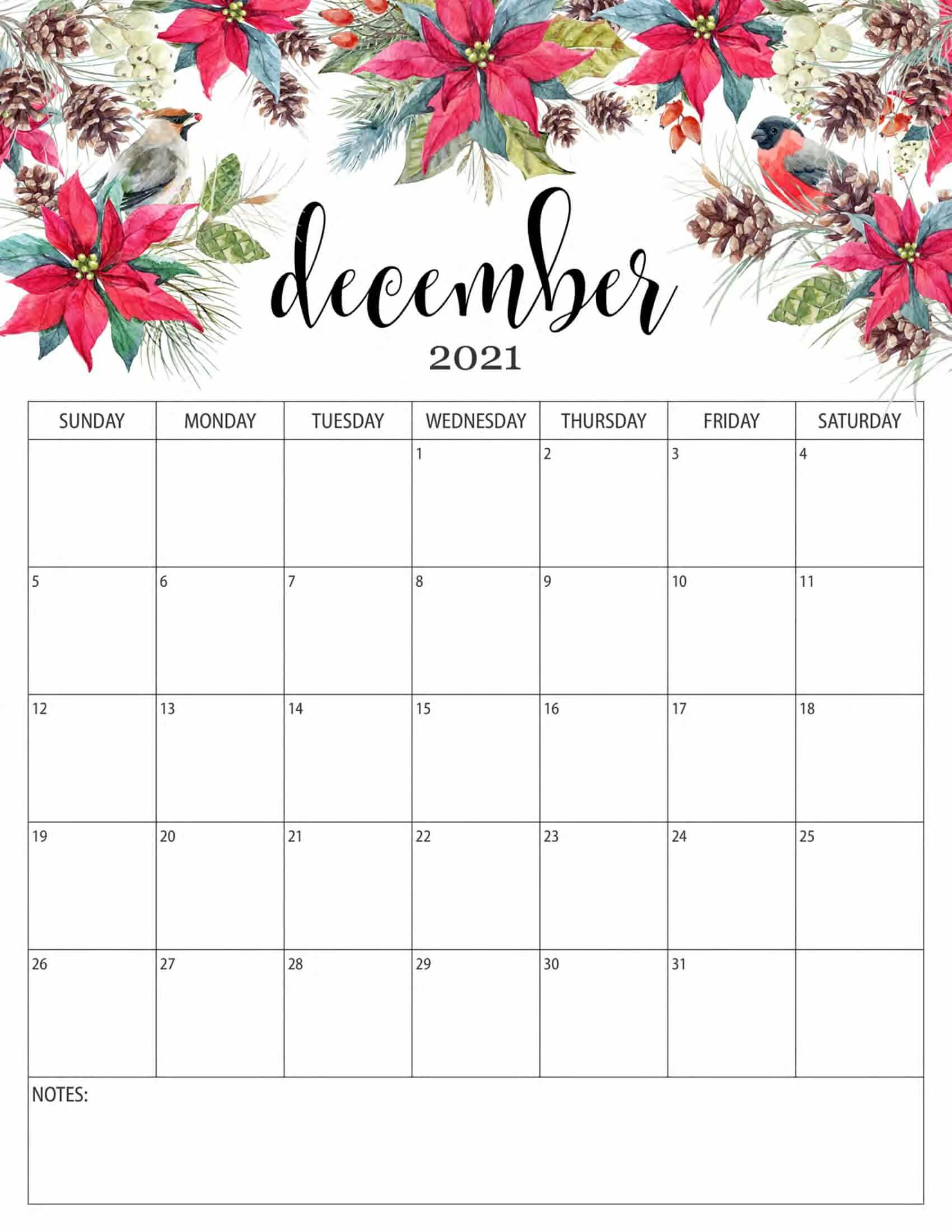 Floral December 2021 Calendar Templates - Printable 2021 Free Printable Calendars Monthly Januaary To December