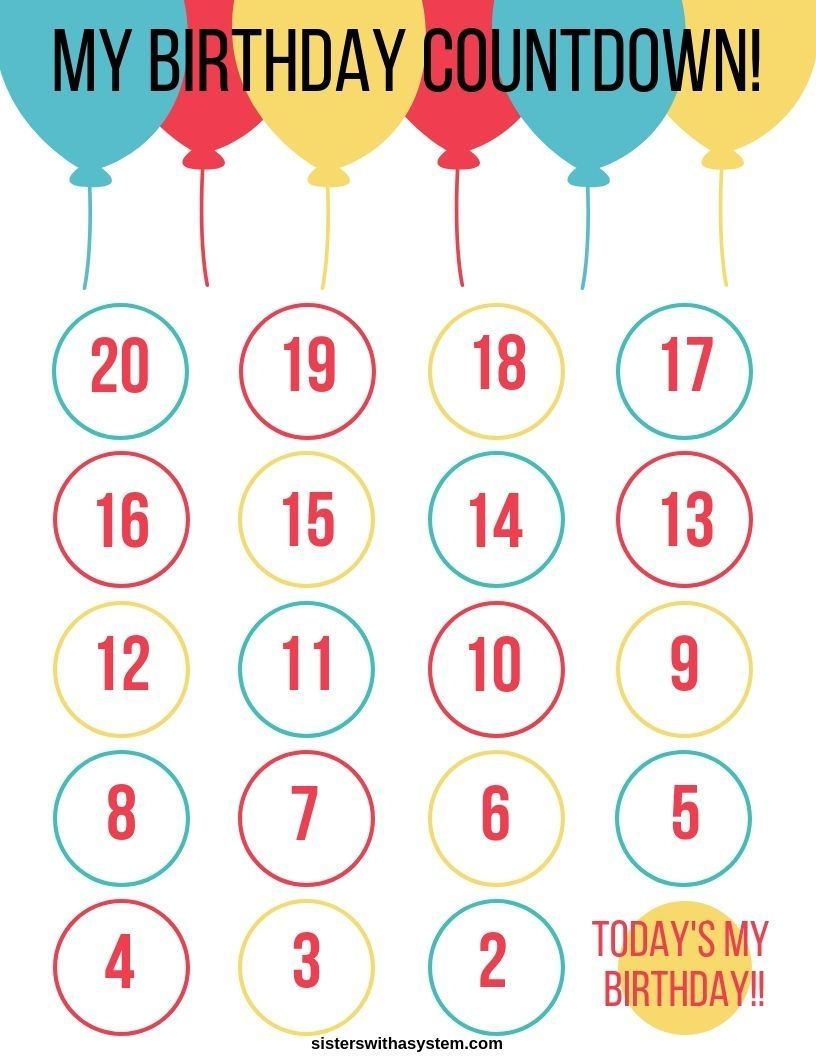 Free Birthday Countdown Calendar - Example Calendar Printable Countdown To Birthday Calendar Printable
