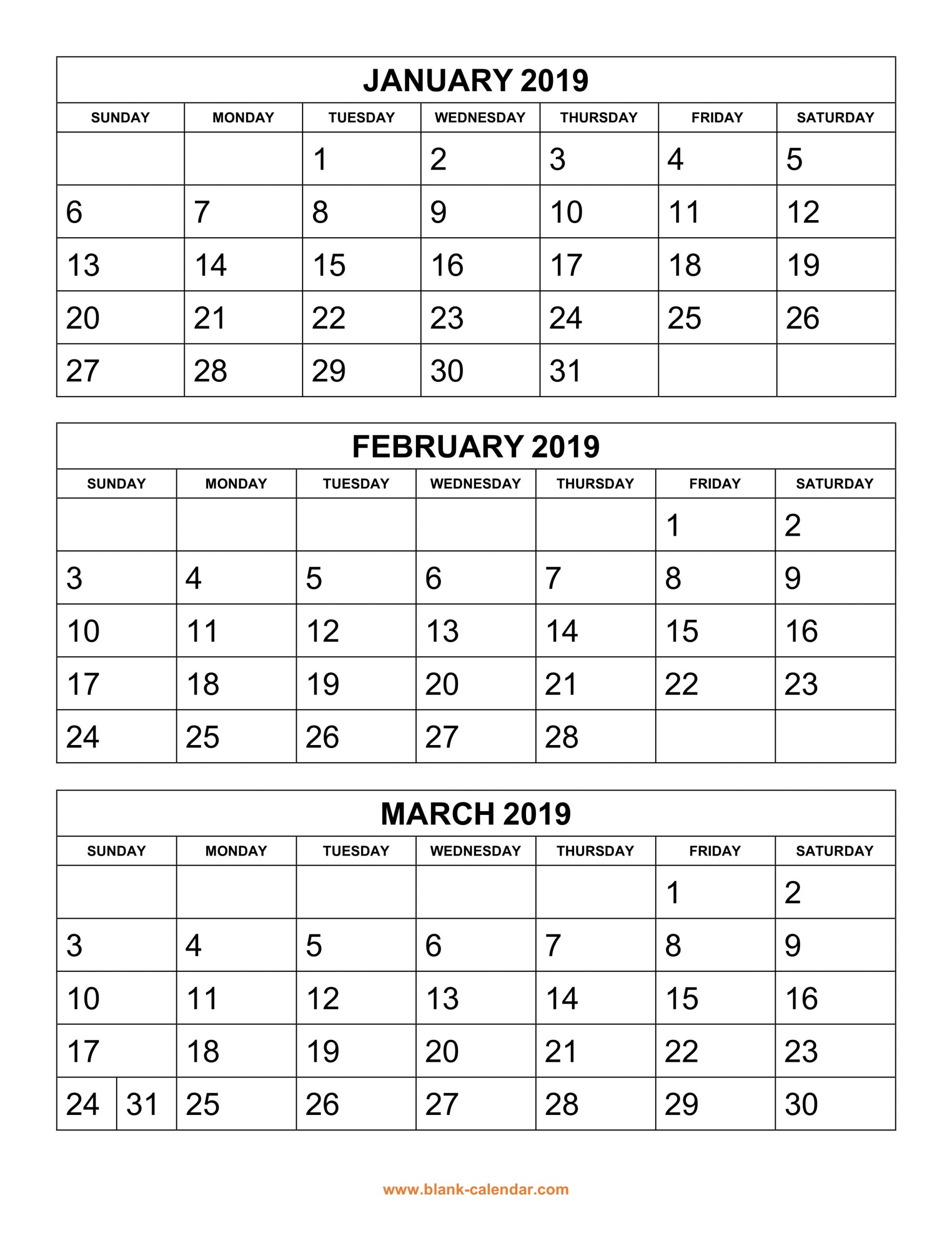 Free Download Printable Calendar 2019, 3 Months Per Page 6 Months Calendar Word