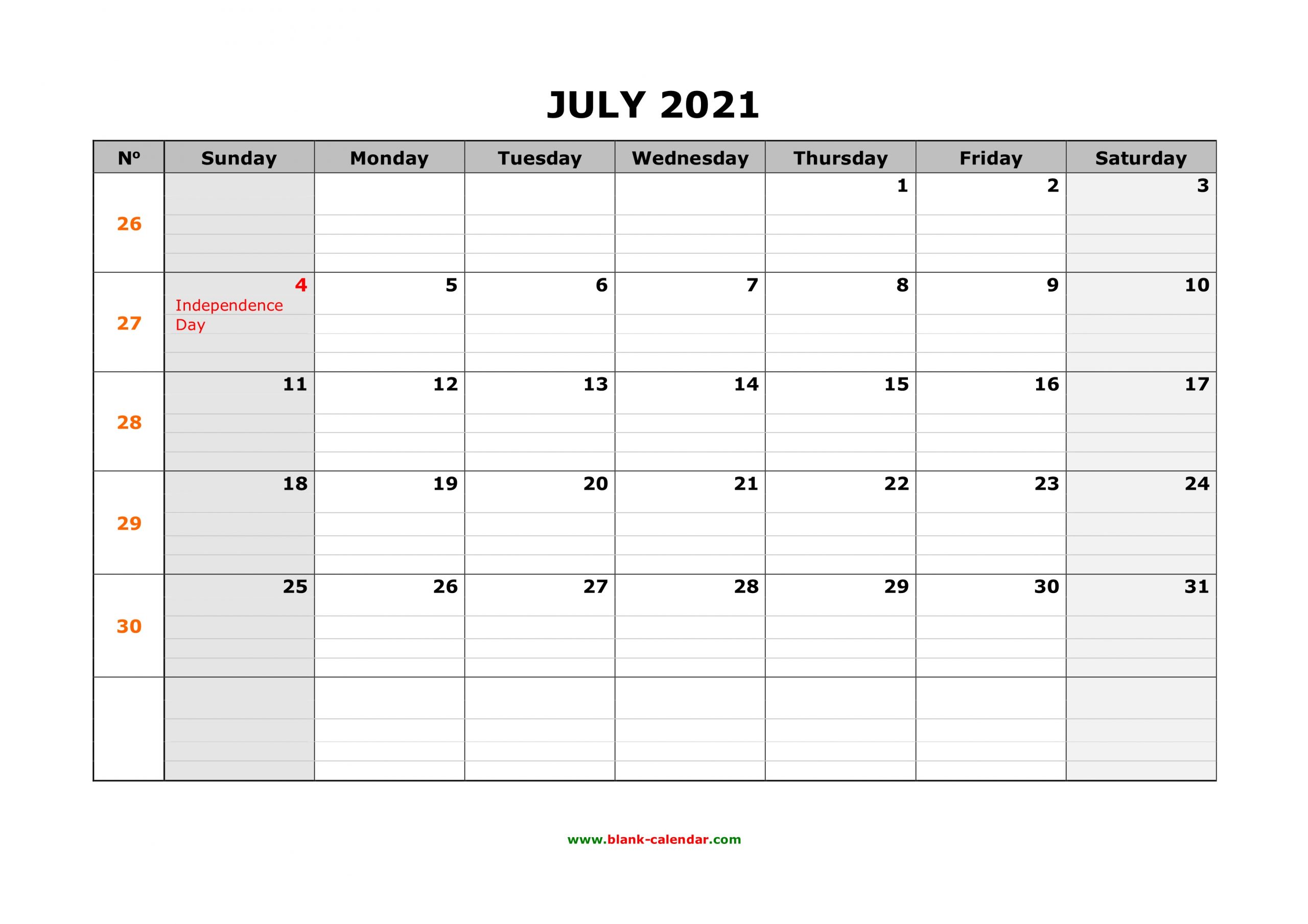 Free Download Printable July 2021 Calendar, Large Box Grid Free Blank Calendar Grid Printable
