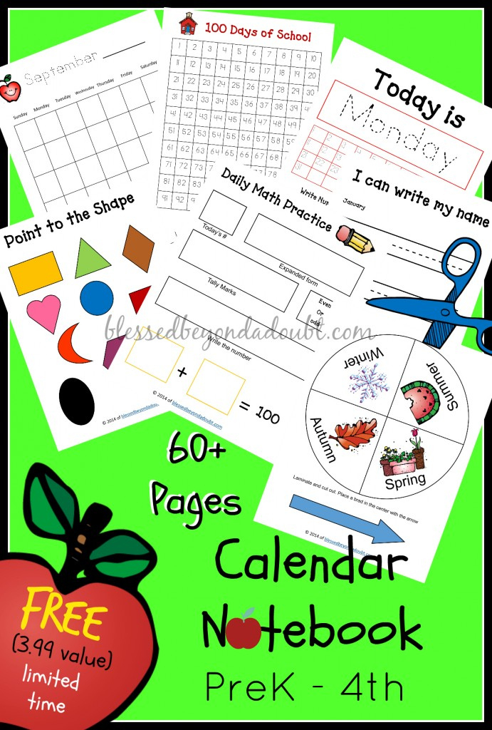 Free Homeschool Calendar Notebook - Prek-4Th (3.99 Value Free Printable Calendars For Kindergarten