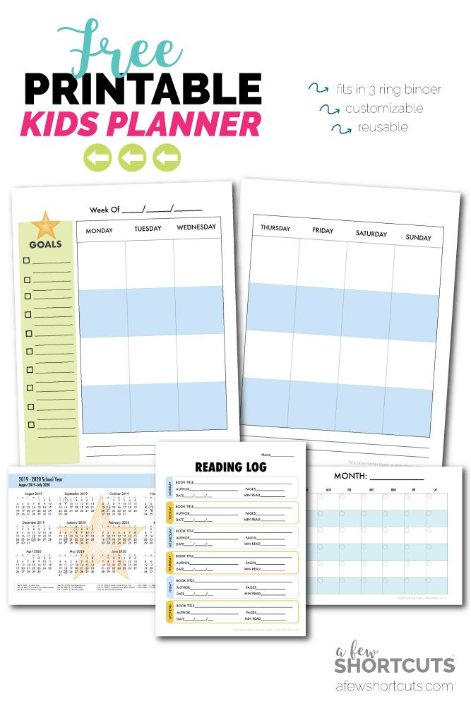 Free Kids Planner Printable - Fits In Binder! | Kids Free Printable Calendar For Three Ring Binder