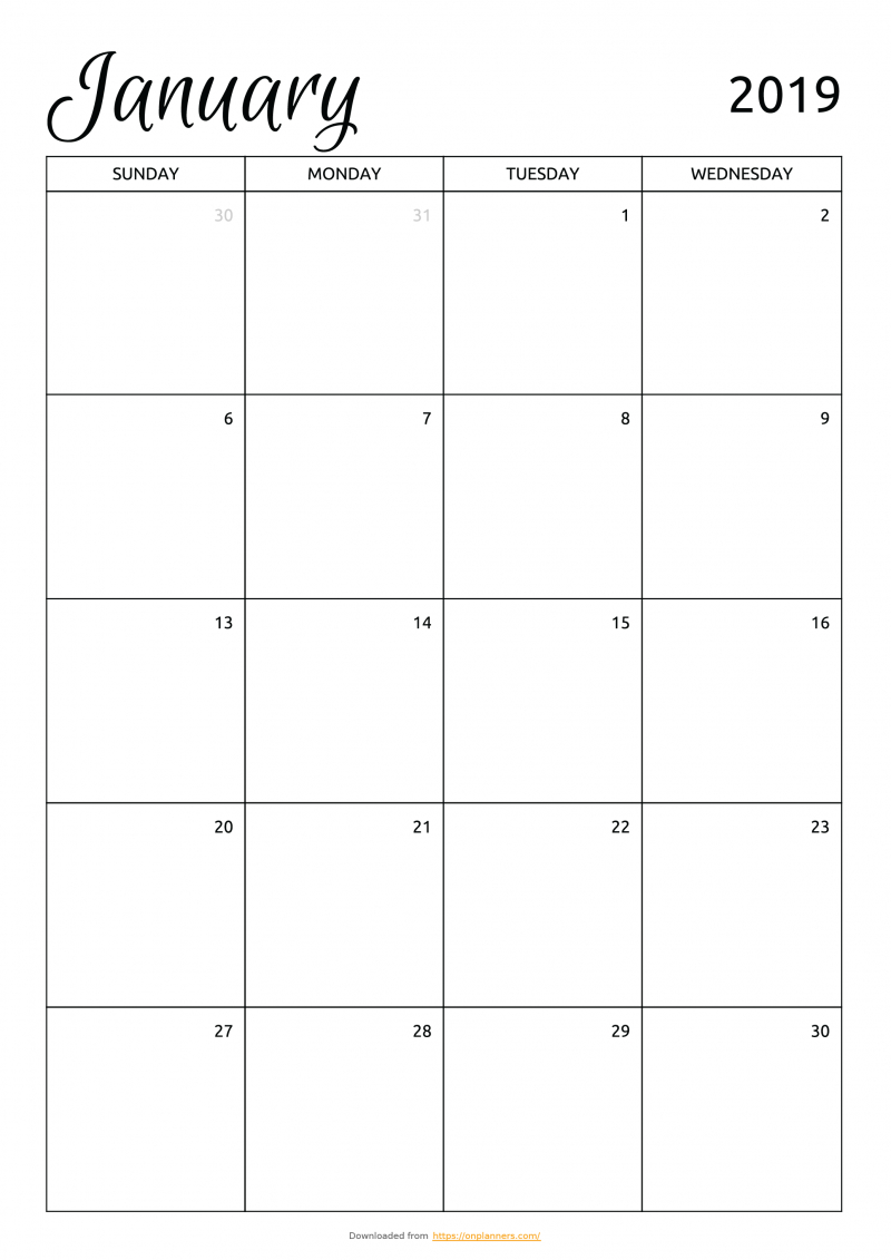 Free Monthly Calendar Template. Download Printable Pdf: A4 4 Weekly Calender Print