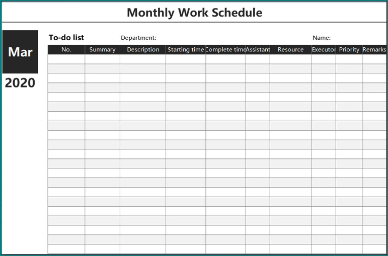 Free Monthly Shift Schedule Image | Calendar Template 2020 Employee Monthly Schedule Template Free