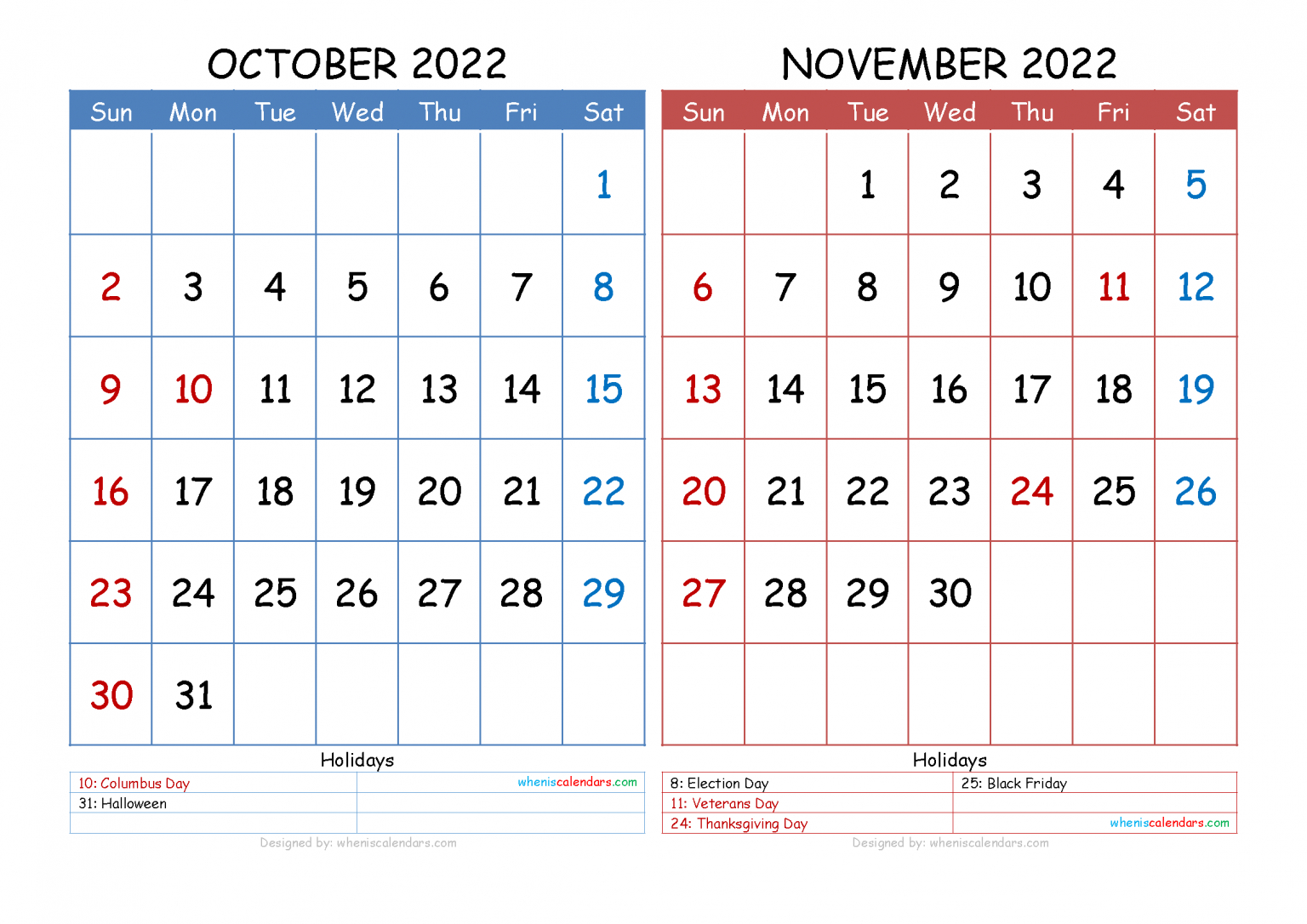 Free October November 2022 Calendar Printable Pdf November December 2022 Calendar