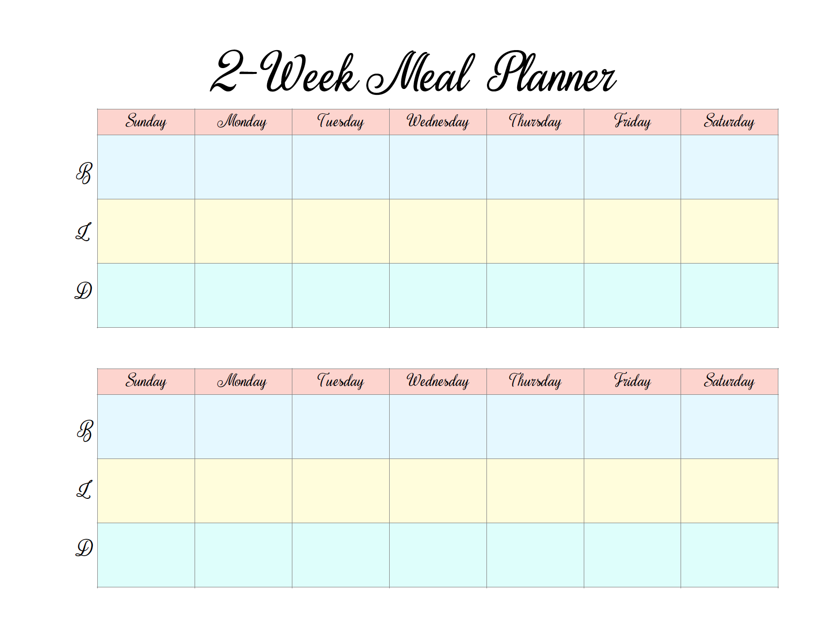 Free Printable 2-Week Meal Planners: 4 Designs Free Printable 2 Week Calendar