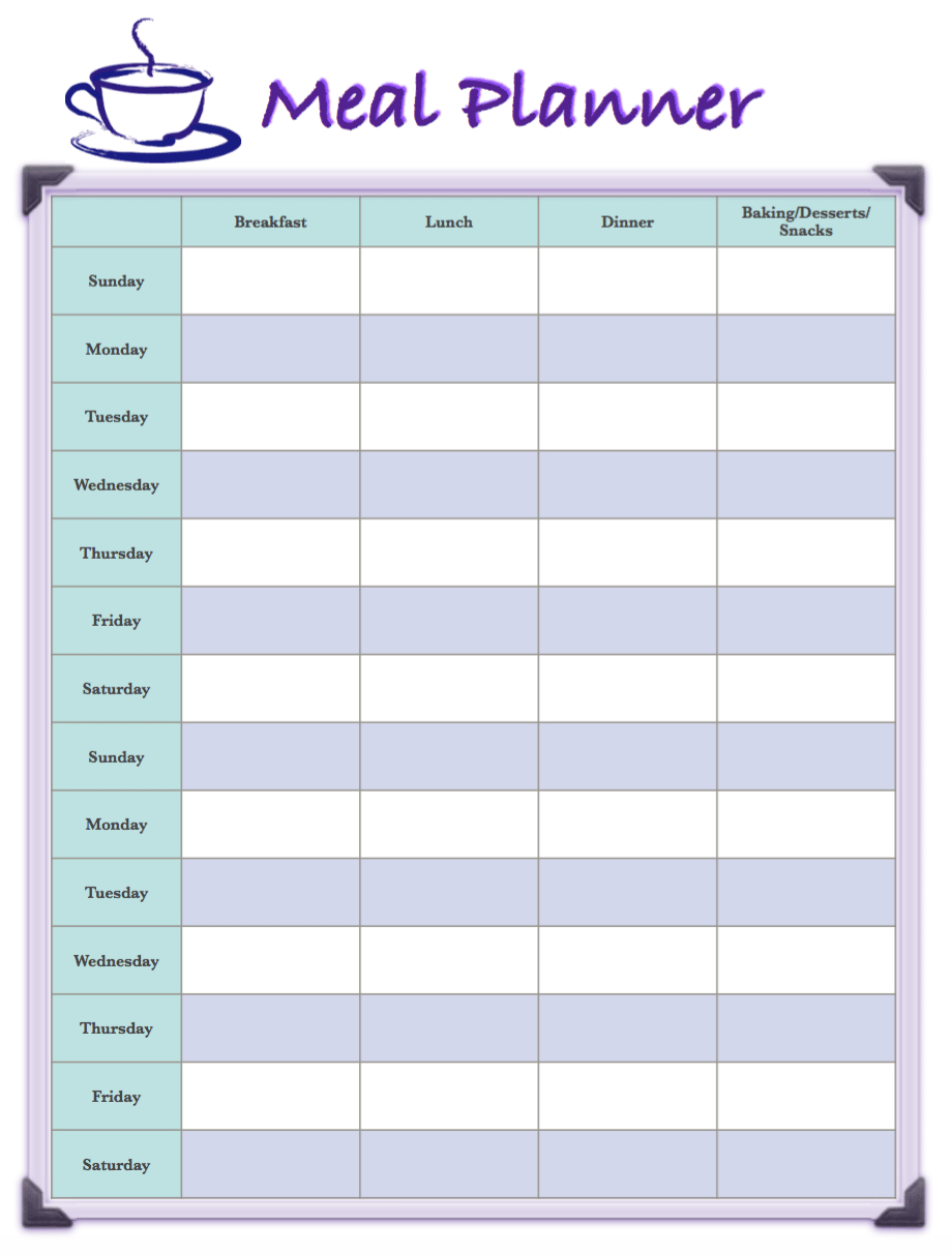 Free Printable 2-Week Meal Planners: 4 Different Designs Two Week Calendar Pdf