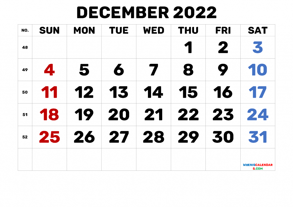 Free Printable Blank Calendar December 2022 Pdf And Image December Printable Calendar 2022