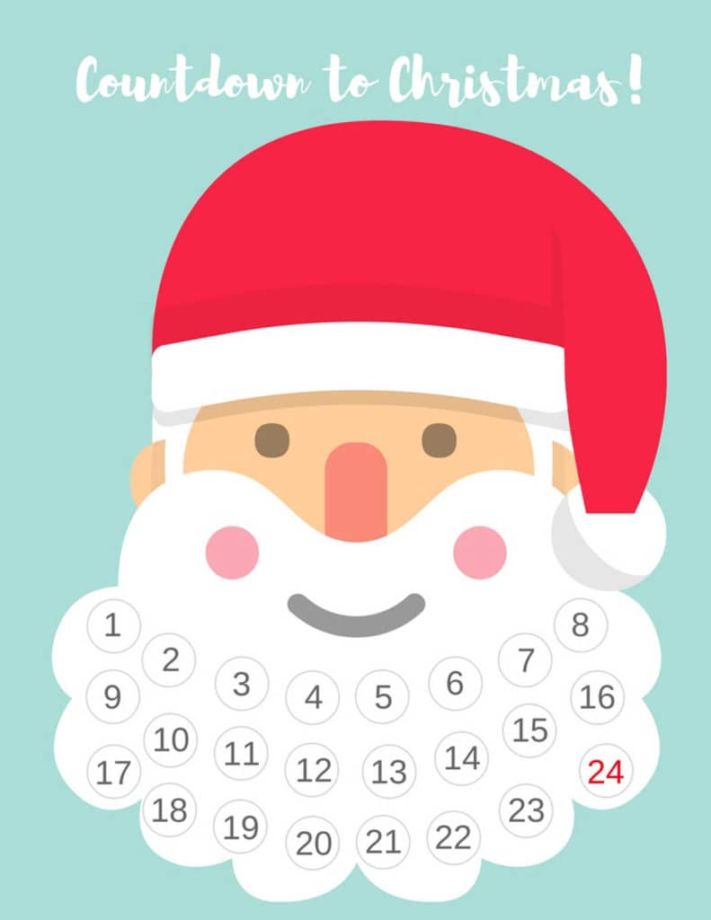 Free Printable Santa Beard Advent Calendar | Diy Countdown Fun Printable Countdown Calendars