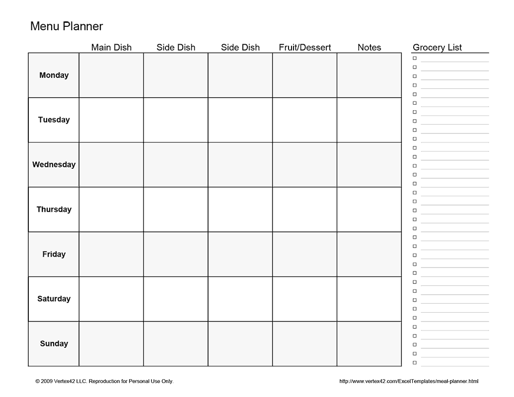 Free Printable Weekly Menu Planner (Pdf) From Vertex42 Two Week Calendar Pdf