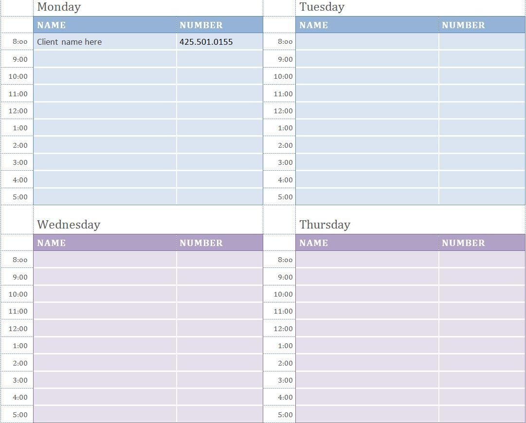 Free Weekly Appointment Calendar | Weekly Appointment 5.5-8.5 Calendar Template Free Printable