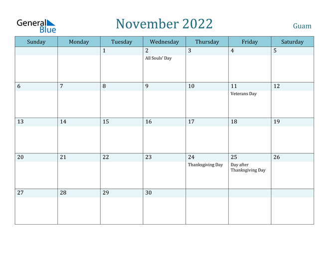 Guam November 2022 Calendar With Holidays November December 2022 Calendar