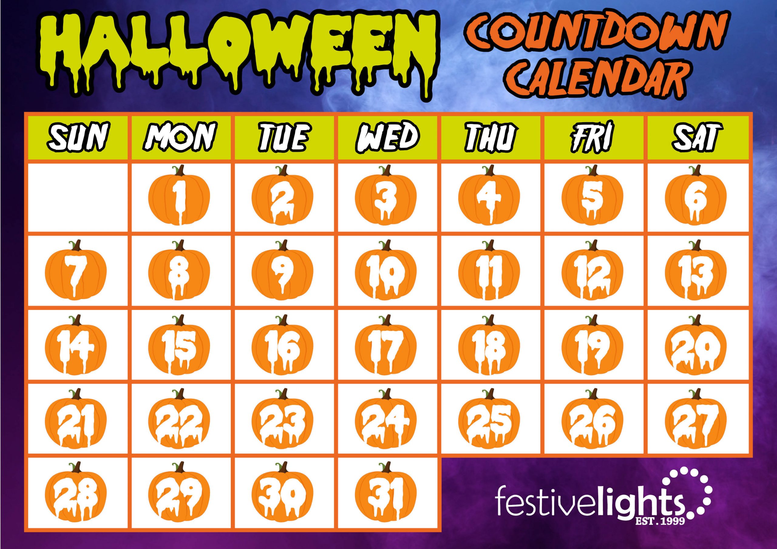 Halloween Countdown - Daisarella Printable Countdown Calendar Free