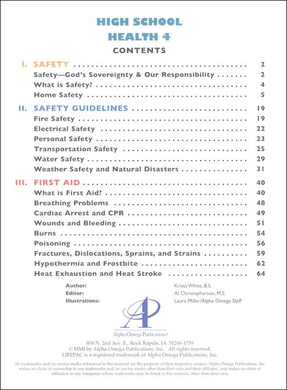 High School Health Lifepac - Unit 4 Worktext | Alpha Omega Unit 4 School Schedule