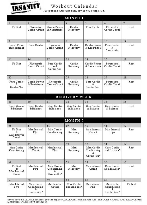 Insanity Workout Calendar Insanity Max 30 Schedule