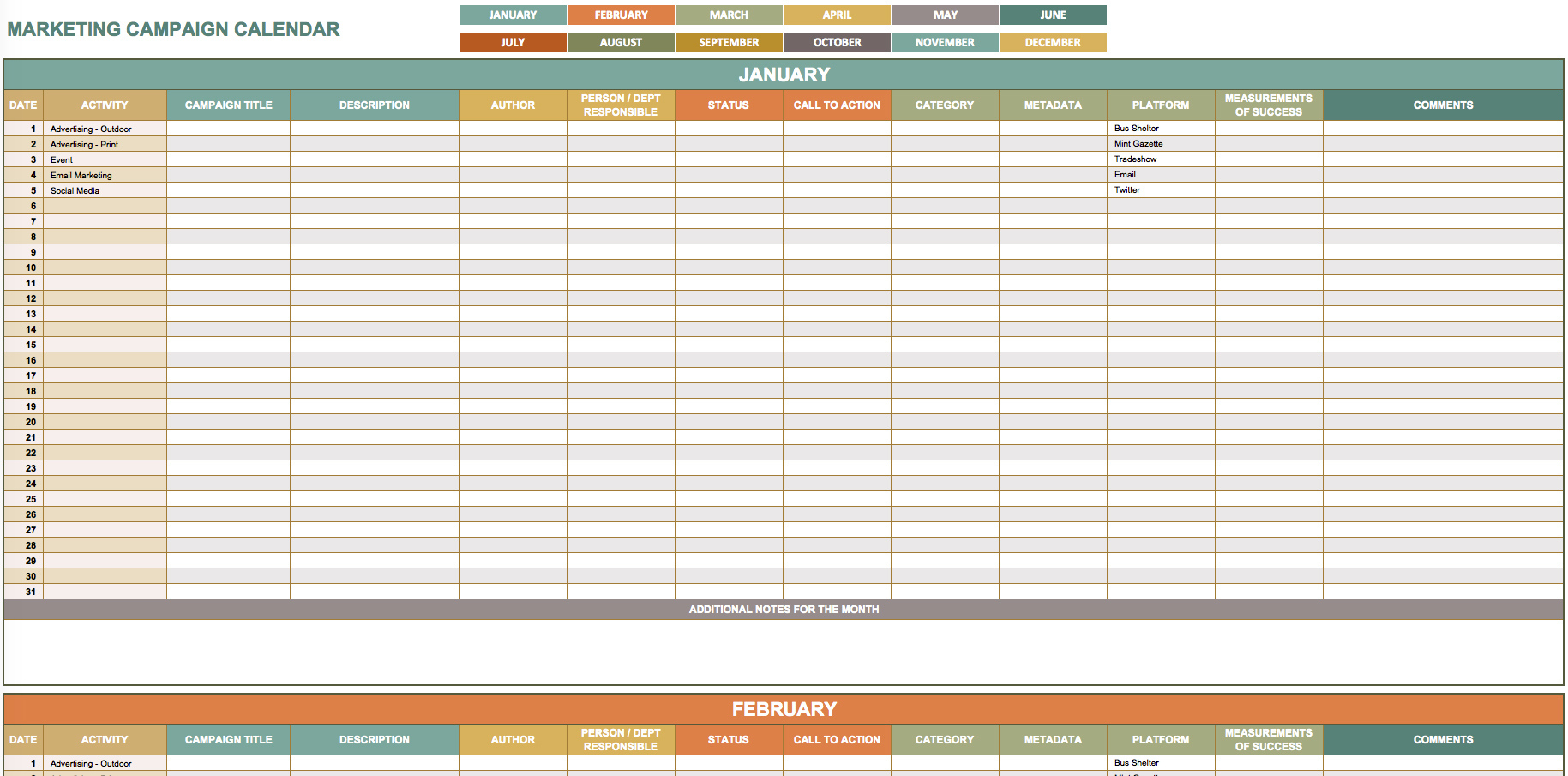Marketing Campaign Tracking Spreadsheet — Db-Excel Spreadsheet Hotel Calendar Printable