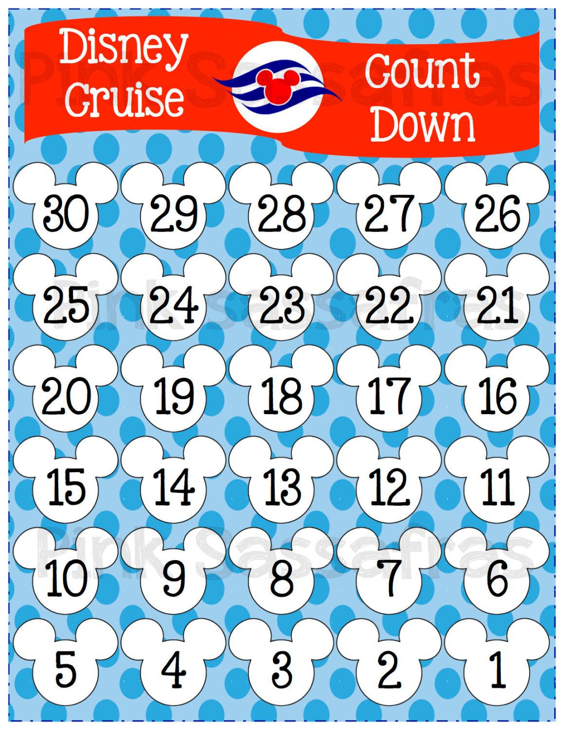 Mickey Mouse Disney Cruise Printable Countdown | Etsy Countdown To Disney Calendar Printable