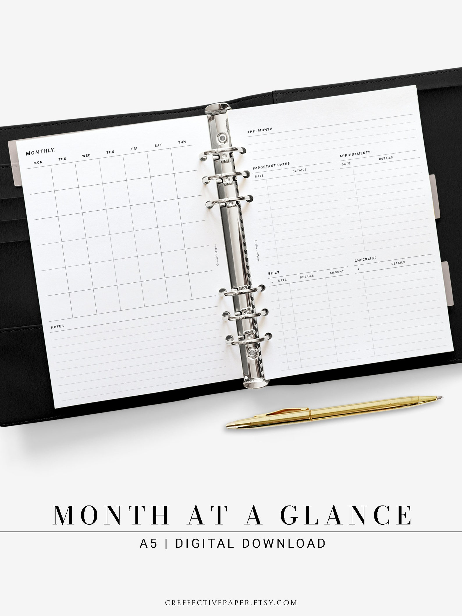 Month At A Glance Month On 2 Pages Monthly Planner Month At A Glance