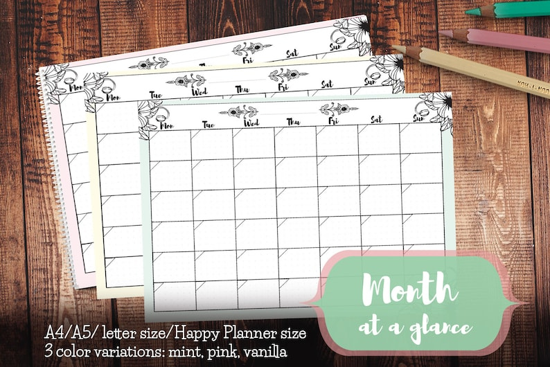 Month At A Glance Month Planner Print Printable Month Month At A Glance