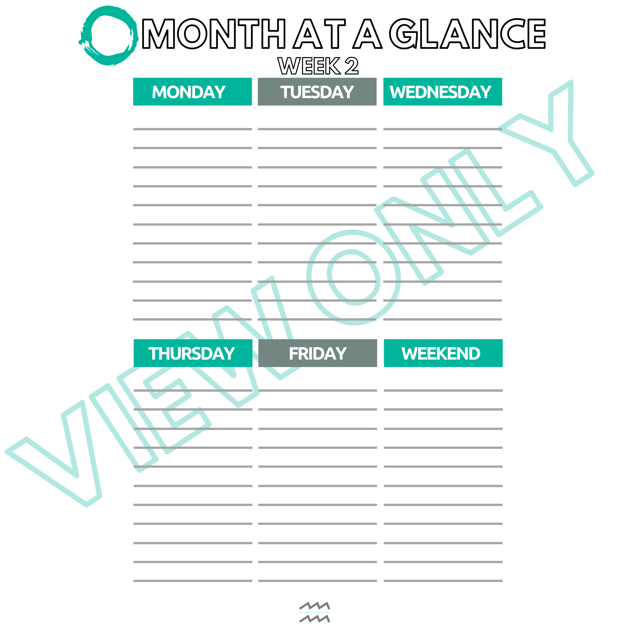 Month At A Glance Planner [Printable] - Naturally Month At A Glance