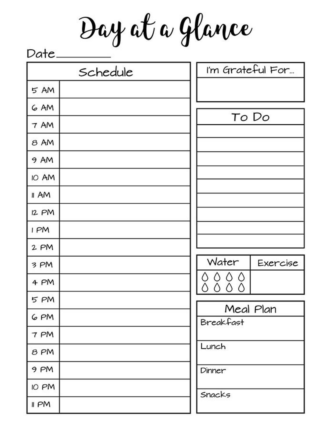 Month At A Glance Printable Day At A Glance Bullet Journal Month At A Glance