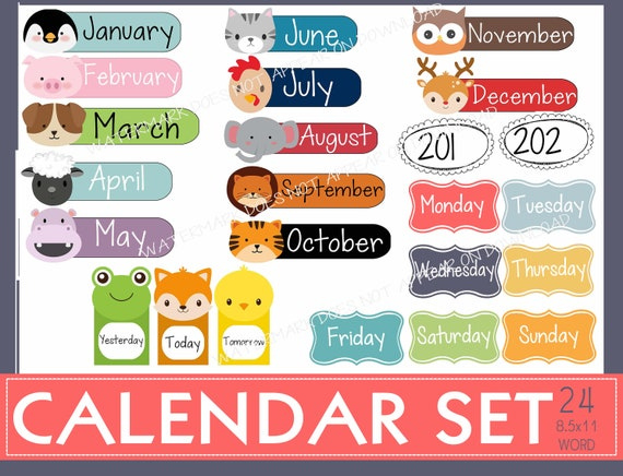 Monthly Animal Calendar Set: Months Year Week Days Months Of The Year Calendar Printables