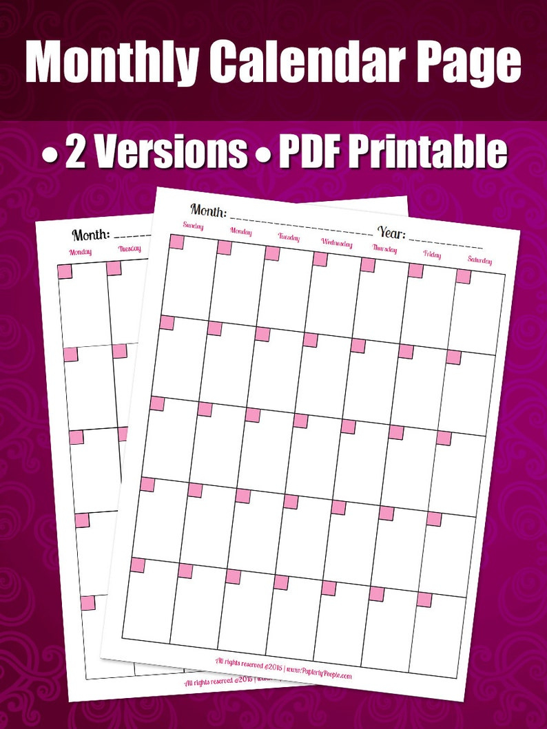Monthly Calendar Page For Printable Planner 8.5X11 Letter How To Print A Monthly Calendar Powerpoint