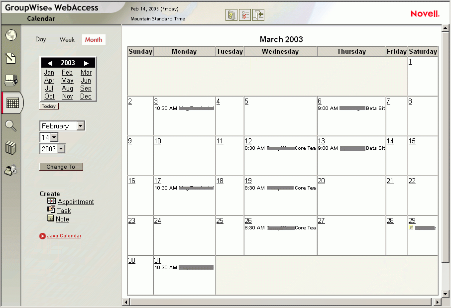 Novell Documentation: Groupwise 6.5 - Using The Webaccess 6 Month Calendar View