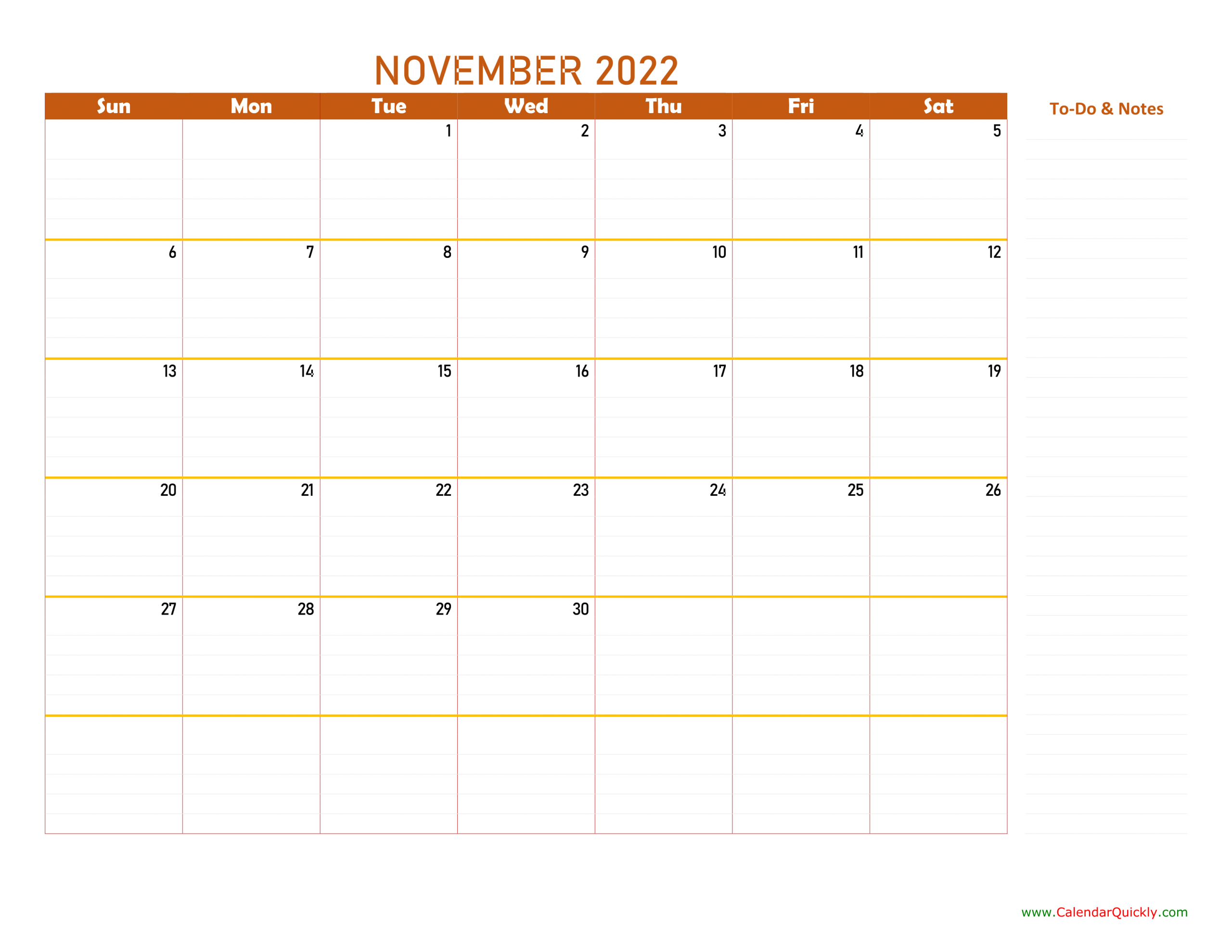 November 2022 Calendar | Calendar Quickly November 2022 Calendar Template