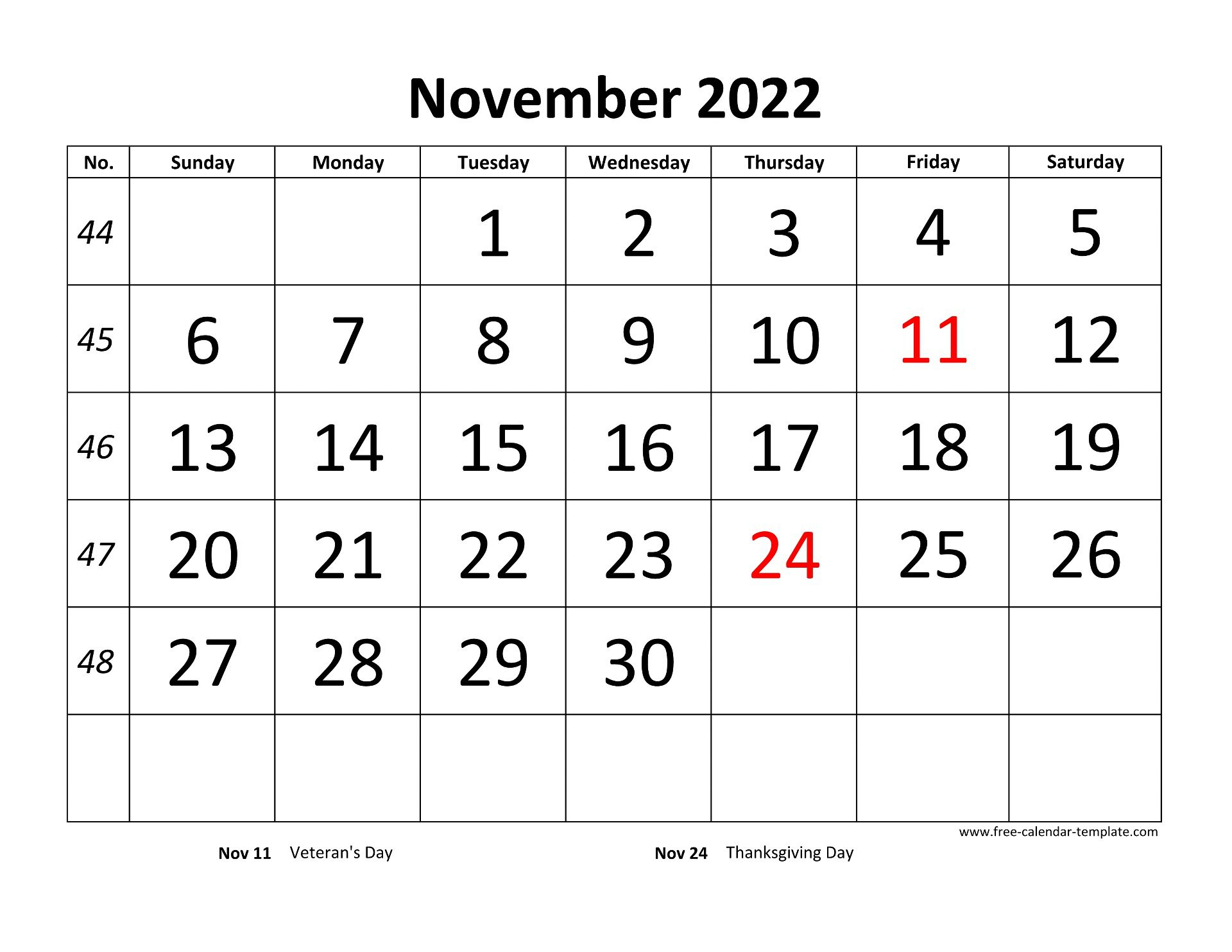 November 2022 Free Calendar Tempplate | Free-Calendar November And December 2022