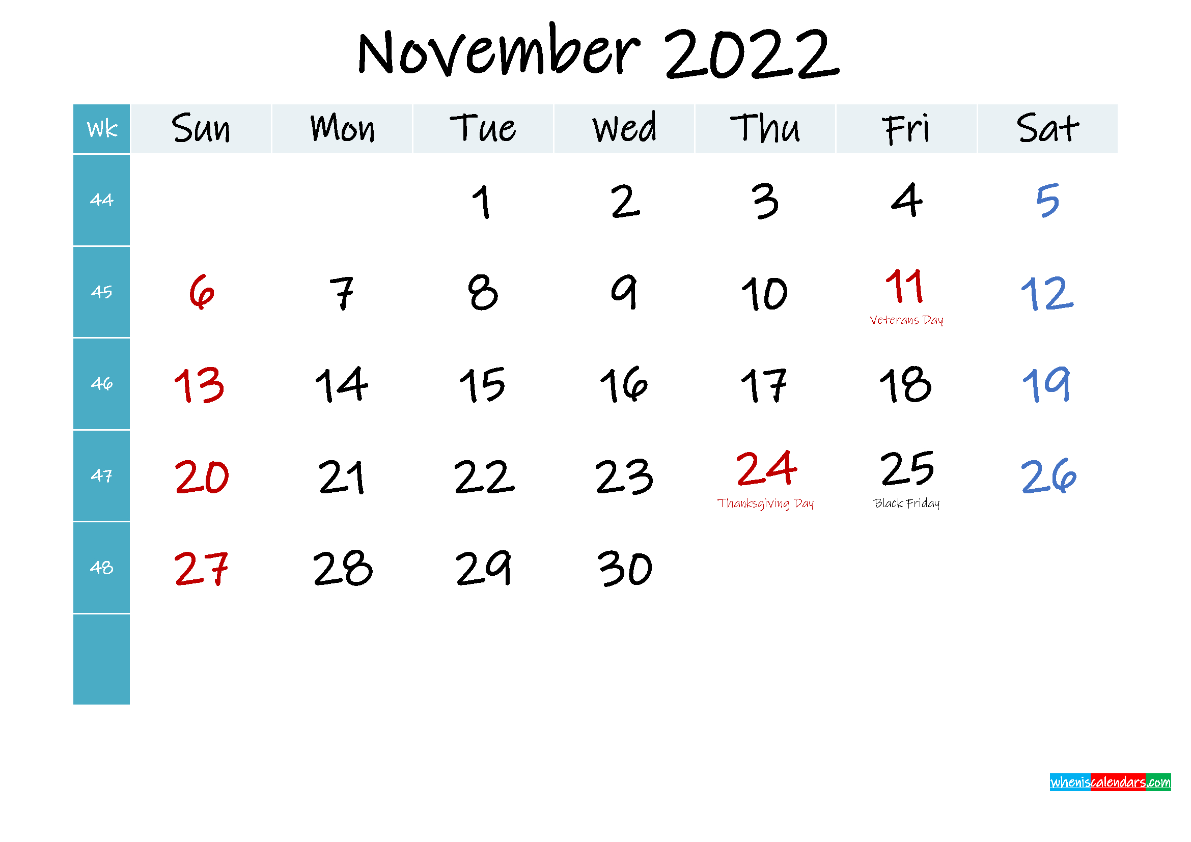November 2022 Free Printable Calendar - Template No November 2022 Calendar Template