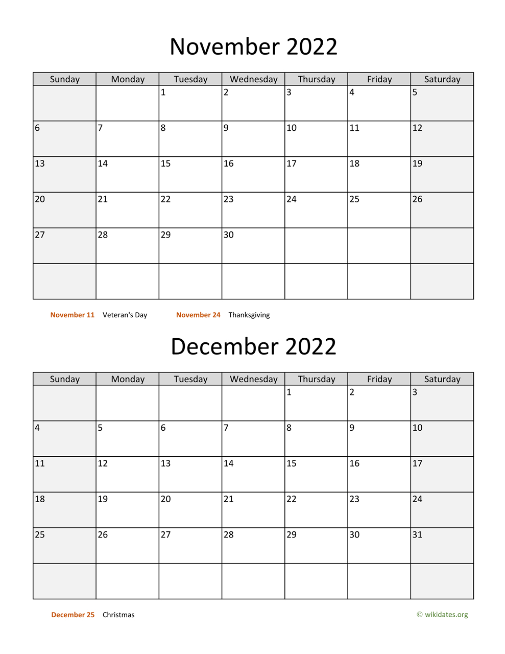 November And December 2022 Calendar | Wikidates November And December 2022