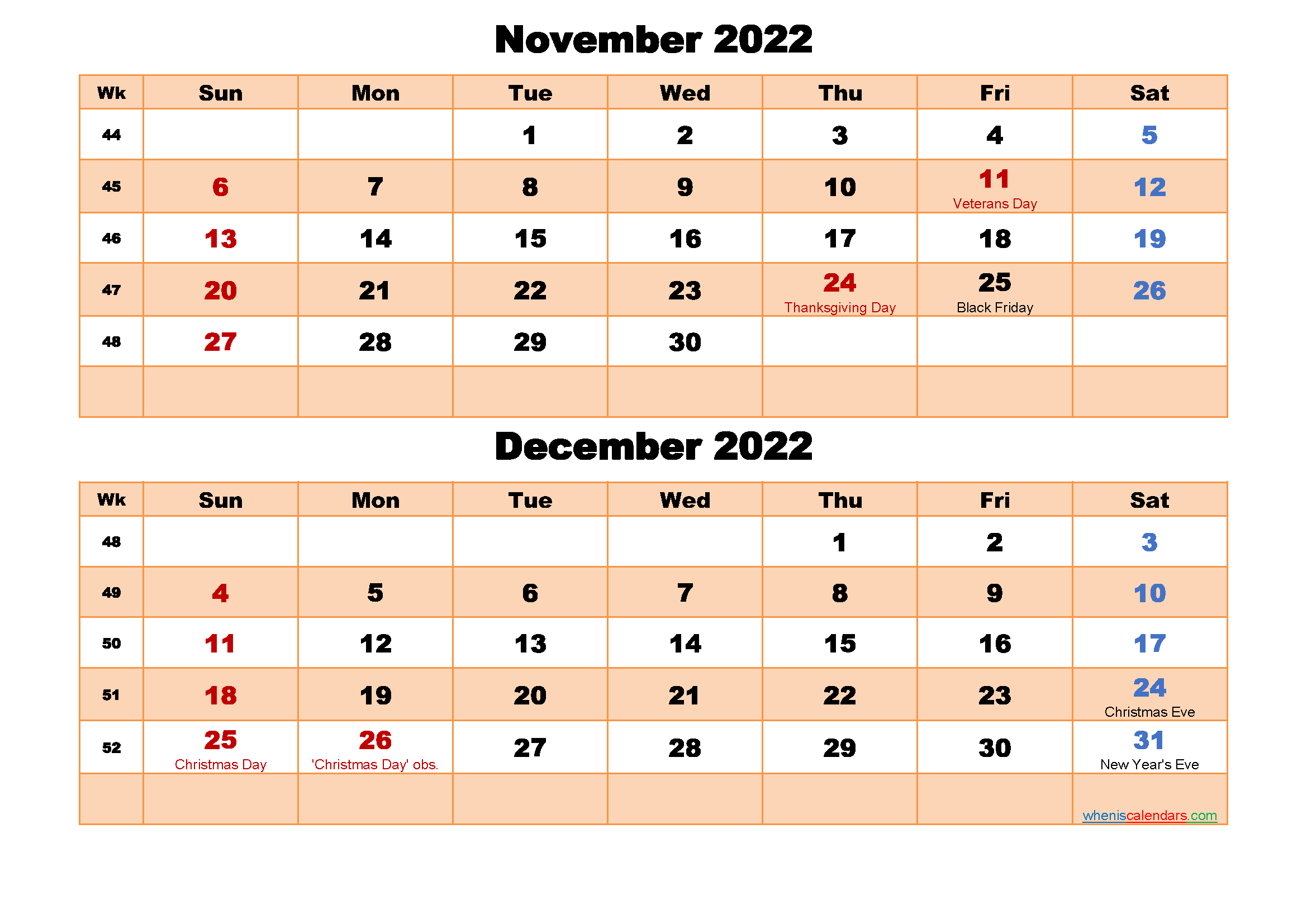 November And December Calendar 2022 Printable Word, Pdf November And December 2022