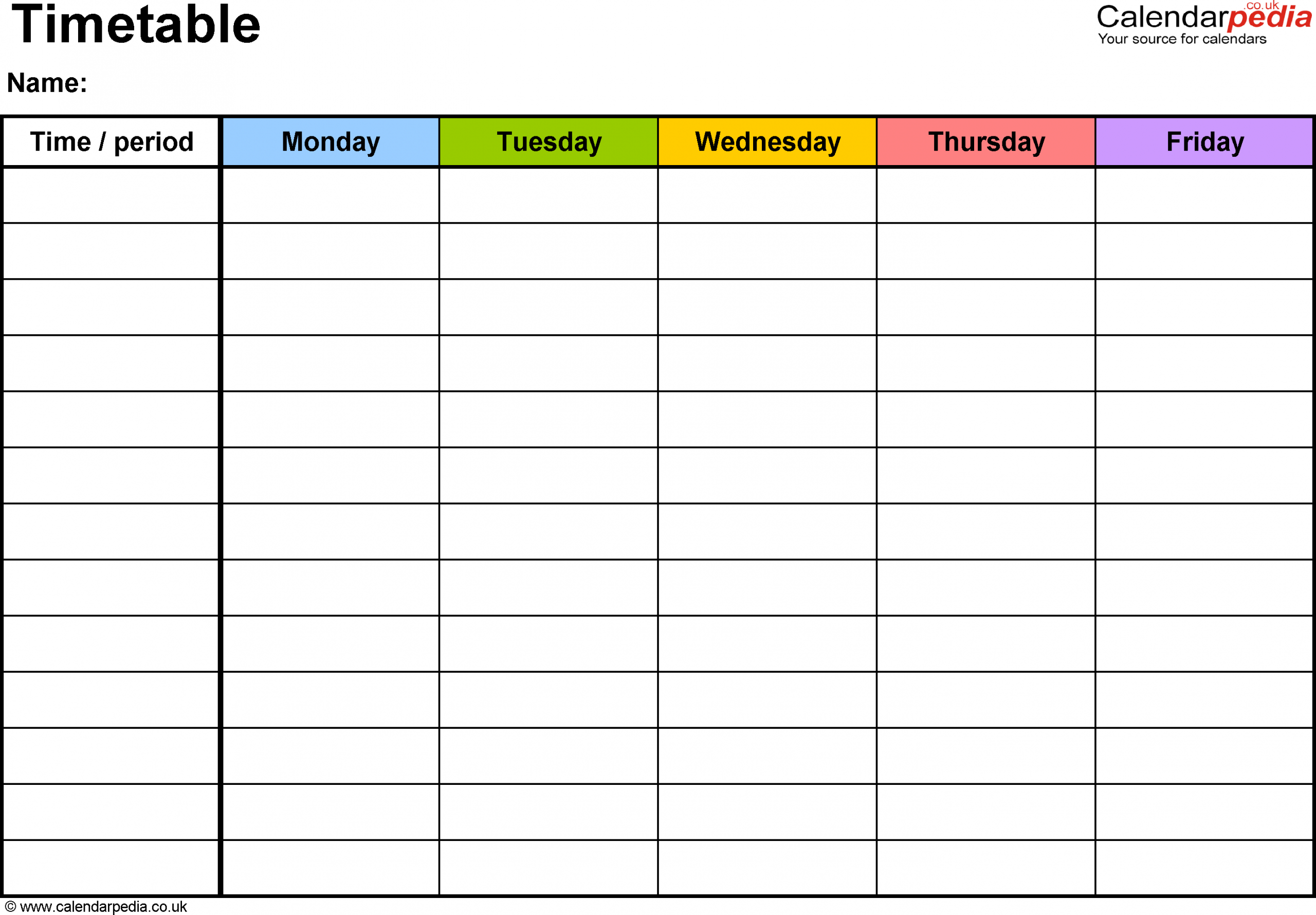 Pdf Timetable Template 2: Landscape Format, A4, 1 Page Two Week Printable Calendar Pdf